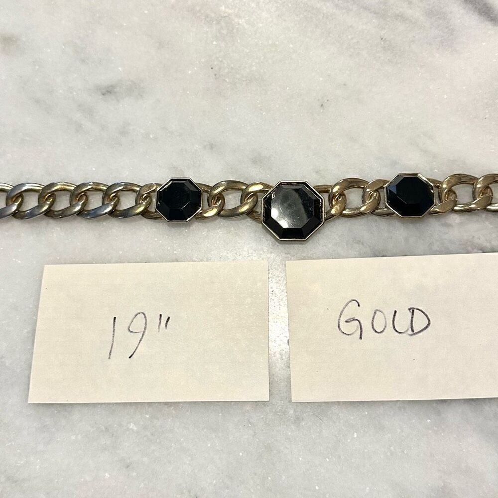 Zara Chunky Gold-tone Cuban Curb Chain With Black Stone Statement Necklace 19" - Picture 4 of 4